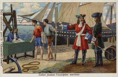 Jean-Baptiste Colbert établissant le registre naval français, XVIIe siècle - French School