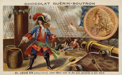 Jean Bart mettant le feu à la poudre à canon à bord de son navire - French School