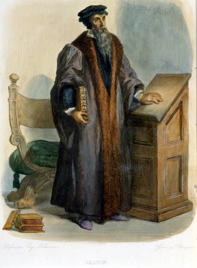 Jean Calvin (Jean Cauvin, réformateur et écrivain français (1509-1564) - dans « Le Plutarque français », Ed. Mennechet - French School