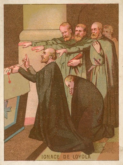 Le prêtre jésuite Saint Ignace de Loyola agenouillé à un autel - French School