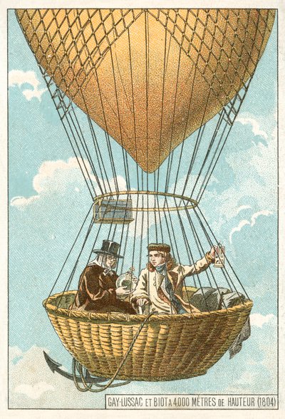 Joseph Louis Gay-Lussac et Jean-Baptiste Biot dans un ballon à une altitude de 4000 mètres - French School