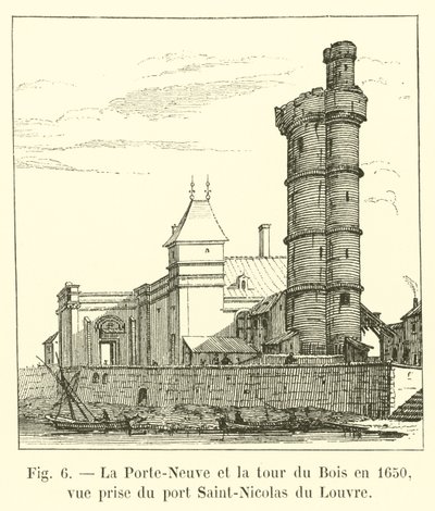 La Porte-Neuve et la tour du Bois en 1650, vue prise du port Saint-Nicolas du Louvre - French School