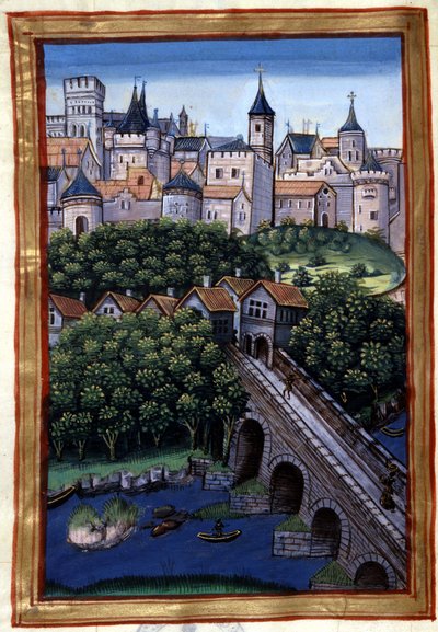 La ville de Lyon - dans "Roman de Palamus, conte de Lion" par Simphorian-Champier - French School