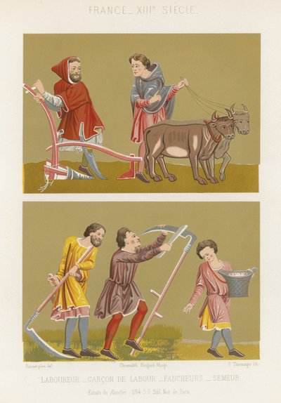 Laboureur, un garçon labourant, fauchant et semant - French School