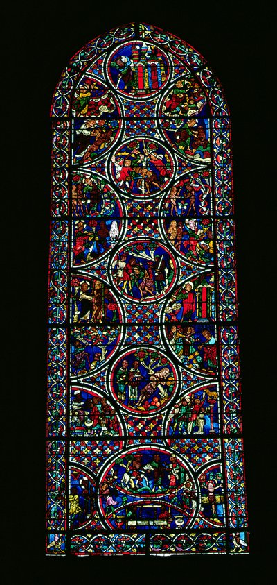 Vitrail représentant la parabole du bon Samaritain - French School