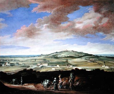 Paysage avec une ville sur une colline - French School