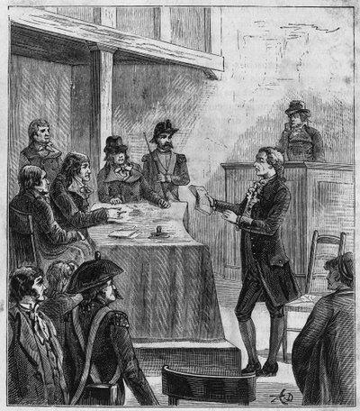 Procès de Lavoisier - Antoine Laurent de Lavoisier (1743-1794), chimiste français devant le tribunal révolutionnaire - Gravure dans "Sciences à la portée de tous - Physique et chimie populaires" par Alexis Clerc - Fin XIXe siècle - Collection privée - French School