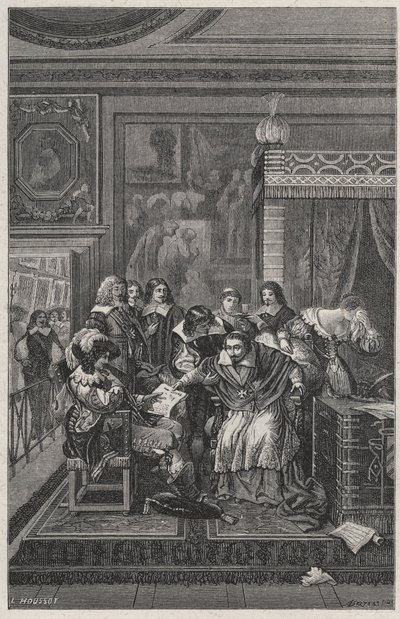 Le Cardinal de Richelieu mourant Lithographie par Charles Motte (1785-1836) dans « Les Hommes Célèbres de la France » par Louis Dumas 1889 - French School