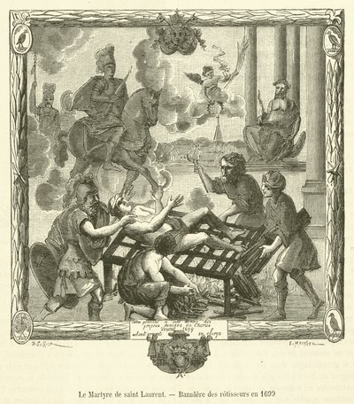Le Martyre de saint Laurent, Bannière des rôtisseurs en 1699 - French School