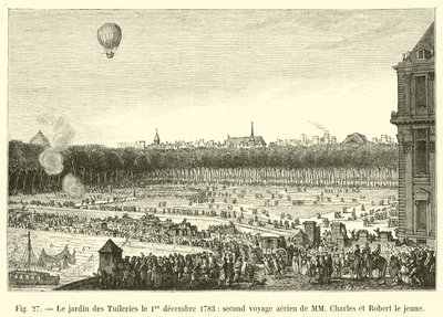 Le jardin des Tuileries le 1er décembre 1783, second voyage aérien de MM Charles et Robert le jeune - French School