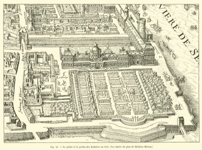 Le palais et le jardin des Tuileries en 1615, fac-similé du plan de Mathieu Merian - French School