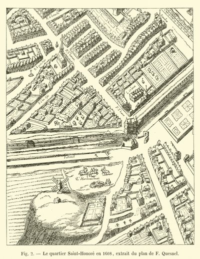 Le quartier Saint-Honoré en 1608, extrait du plan de F. Quesnel - French School
