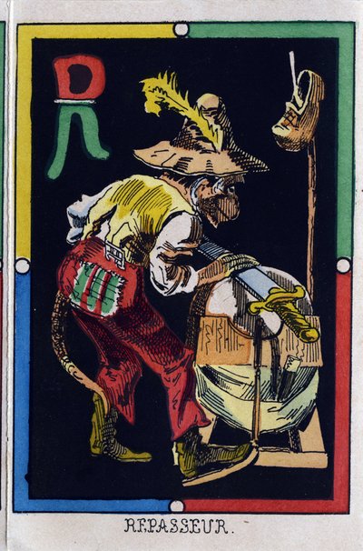 Lettre R en tant que pasteur. Alphabet des singes. Gravure sur bois. Imagerie d