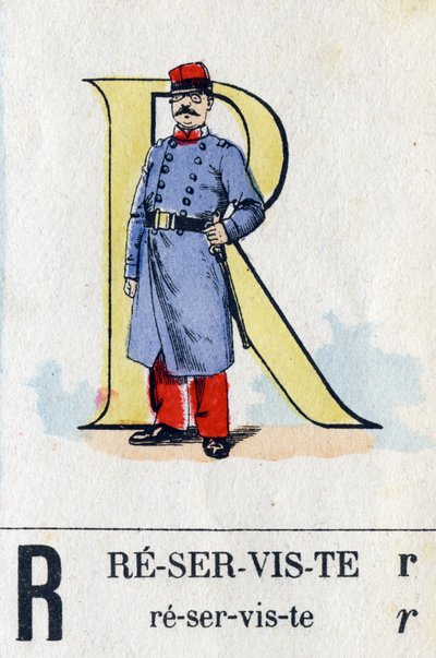 Lettre R comme réserviste. Alphabet militaire. Imagerie d