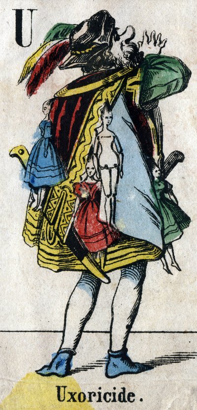 Lettre U : Uxoricide. Gravure dans "Alphabet mascarade". Nouvelle imagerie d
