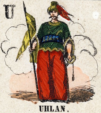 Lettre U comme Uhlan. Petit alphabet encyclopédique. Imagerie d