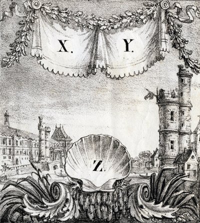 Lettres X, Y et Z : Paris en 1500 - "Alphabet Pittoresque des Monuments de Paris" vers 1840 (gravure) - French School