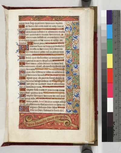 Lewis E 113 f.20r Page de texte décorée avec la devise Sans Loyauté tout est Perdu, 1500-15 - French School