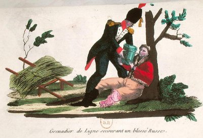 Grenadier de ligne aidant un soldat russe blessé - French School