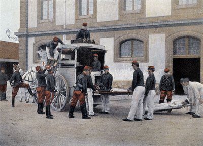 Chargement des blessés dans une ambulance - dans "Album militaire - Train des équipages" - French School
