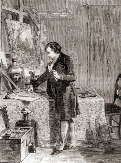 Louis-Jacques-Mandé Daguerre inventant le procédé photographique du daguerréotype au 19ème siècle, de 