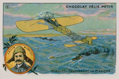 Louis Blériot réalisant le premier vol à travers la Manche dans un avion plus lourd que l