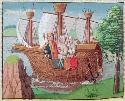 Louis VII embarquant pour la Terre Sainte avec des moines cisterciens en 1145, miniature de 