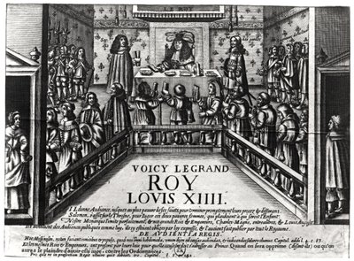 Louis XIV (1638-1715) rendant justice (xylographie) - French School