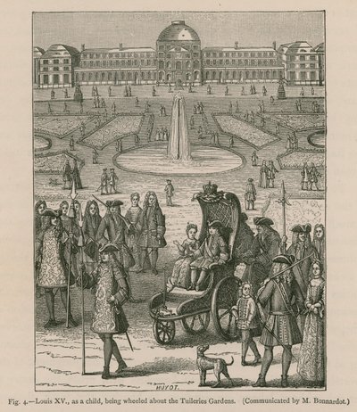 Louis XV, enfant, promené dans les jardins des Tuileries - French School