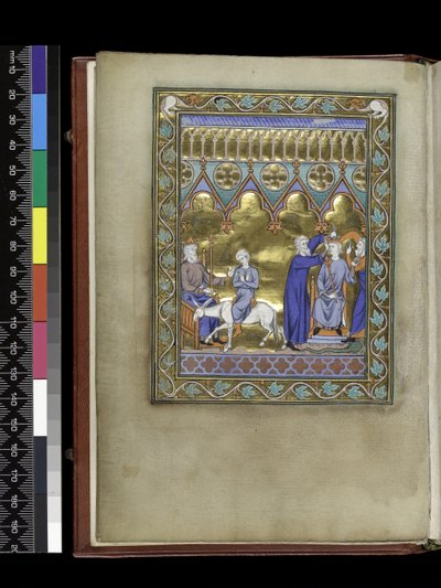 MS 300 f.Vv, David, intronisé, envoie Salomon à Sadoc et Nathan qui le couronnent et l