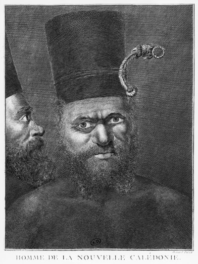 Homme de Nouvelle-Calédonie, illustration du deuxième voyage du capitaine James Cook, gravé par Benard (18e siècle) 1774 - French School