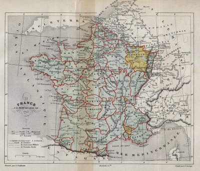 Carte de la France à la mort de Louis XIV en 1715 - Plan de la France à la mort de Louis XIV en 1715 - gravure de « Histoire de France » par Victor Duruy (1811-1894) - 1882 - French School