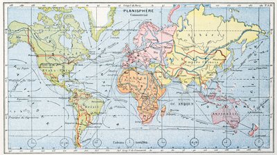 Carte montrant les principales routes commerciales maritimes mondiales, 1912 - French School