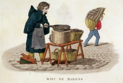 Marchand de châtaignes - gravure - French School