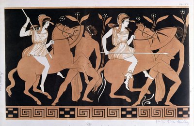 Hommes en combat avec des Amazones à cheval, d