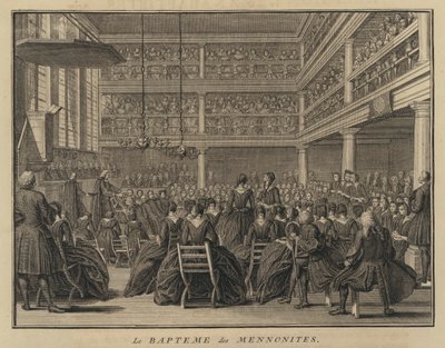 Cérémonie de baptême mennonite (gravure) - French School