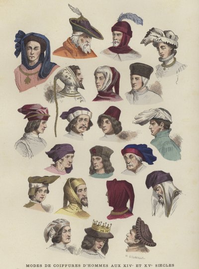Chapeaux et coiffes pour hommes, 14ème et 15ème siècles - French School