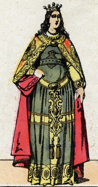 Dynastie mérovingienne : Portrait de la Reine Clotilde épouse de Dagobert III (699-715). Imagerie d