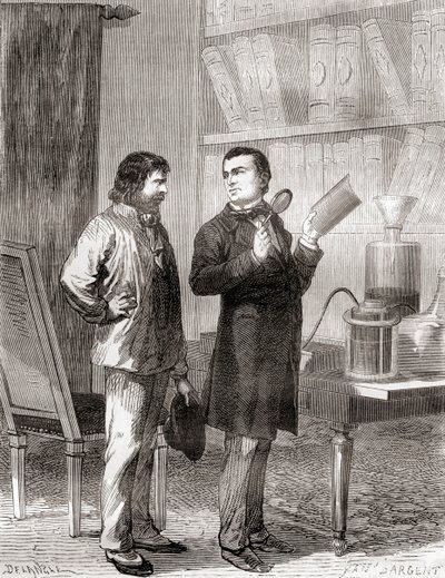 Moritz von Jacobi, à droite, découvrant la galvanoplastie ou l