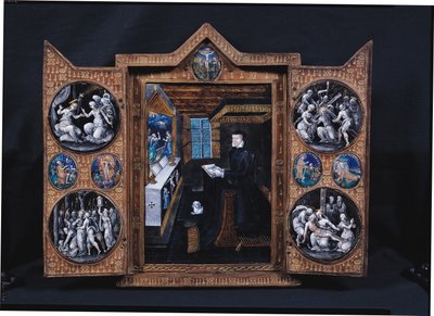Cabinet de deuil avec scènes de la vie du Christ et attributs de Henri II (1519-59) et Catherine de Médicis (1519-89) - French School