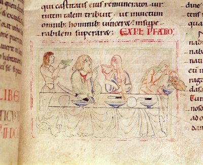 Ms.1215 t.3 fol.158v, Repas avec Judith et Holopherne, de la Bible d