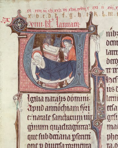 Ms.838 fol.55 Initiales historiées U et I représentant la Nativité et l