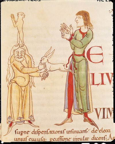 Initiale H en forme de deux conjurateurs, de Moralia in Job par le pape Grégoire le Grand, École bourguignonne - French School