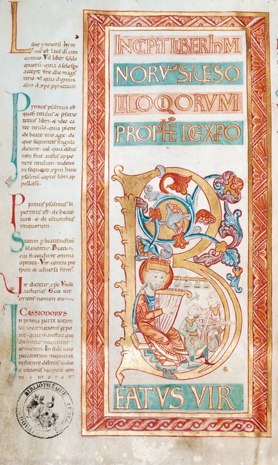 Ms 232 f.3v Initiale historiée B représentant le roi David, d