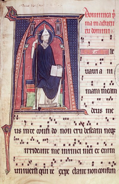 Ms 241 f.1 Initiale historiée A représentant Saint Grégoire, de l
