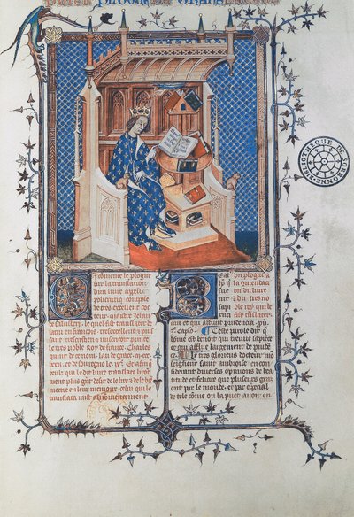 Charles V, le Sage, roi de France, de Jean de Salisbury, Polycraticus, traduit par Denis Foulechatis, c.1372 - French School