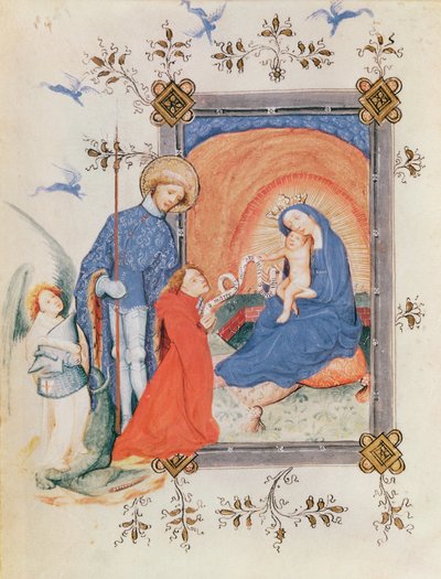 Ms 3024 fol.12v Vierge et Enfant avec un homme agenouillé et Saint Georges, d