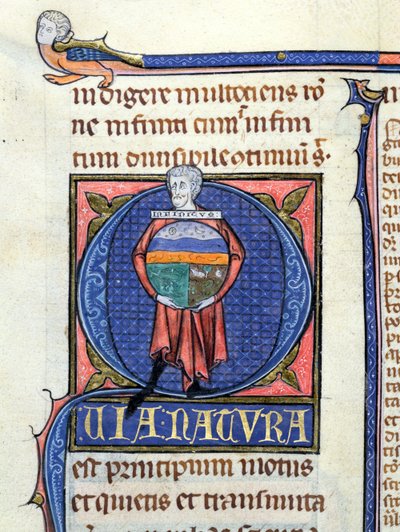 Ms 3469 Philosophe tenant un globe avec les quatre éléments, tiré de la Physique d