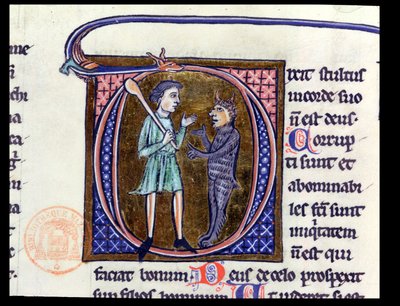 Ms 36 Initiale historiée D représentant un homme avec le diable, d