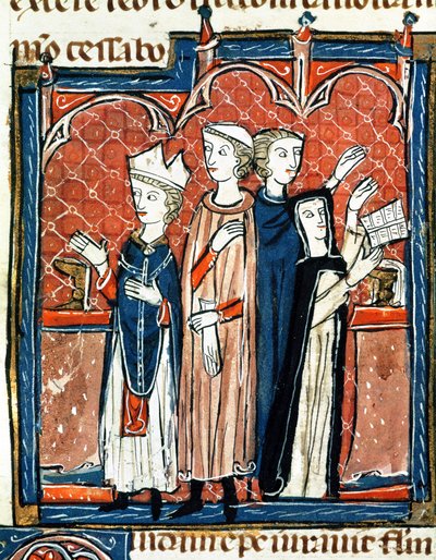 Ms 372 fol.59v Une nonne prenant ses vœux et messe célébrée par un évêque, de 